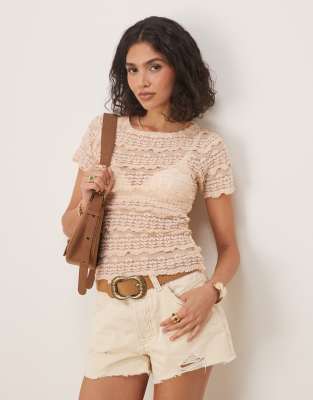 Free People angelina lace baby t-shirt in-Grey