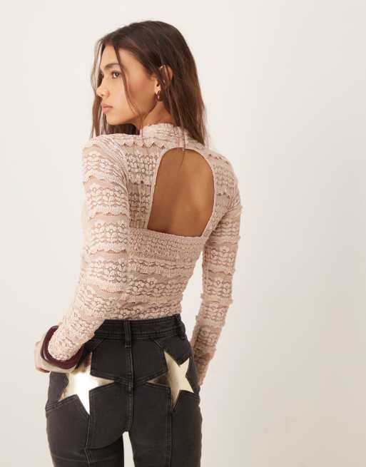 Free People Angelina lace bodysuit in neutral, 2 of 4