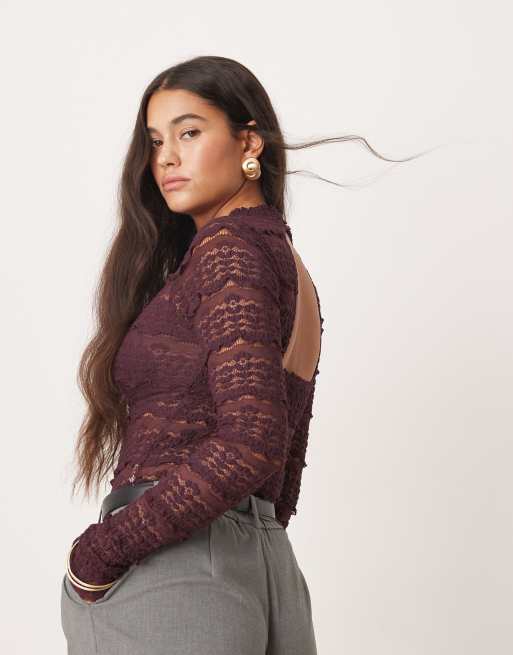 Free People Angelina lace bodysuit in wine, 2 of 4