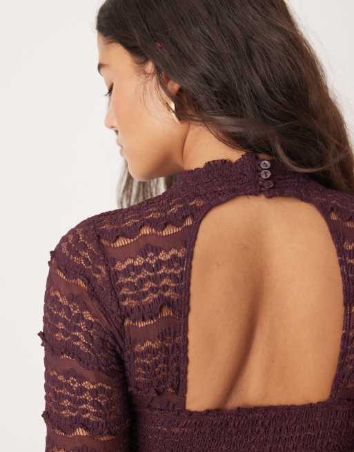 Free People Angelina lace bodysuit in wine, 4 of 4