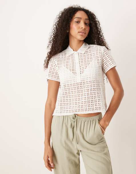 Free People anna eyelet boxy top in ivory - view 1