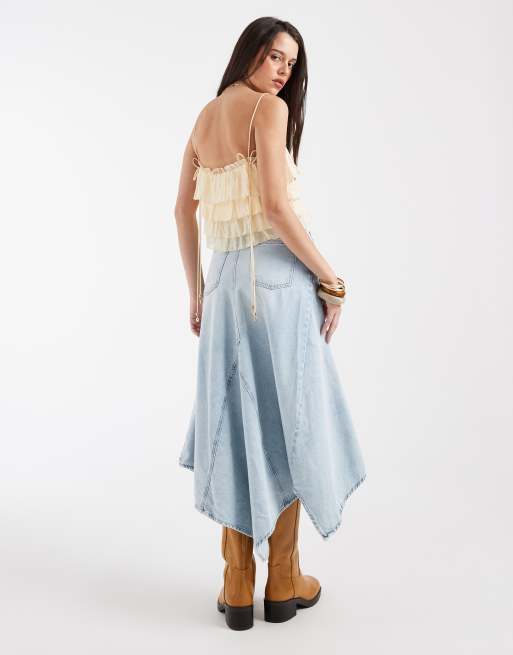 Free People aquarius split front midi skirt in blue, 4 of 5