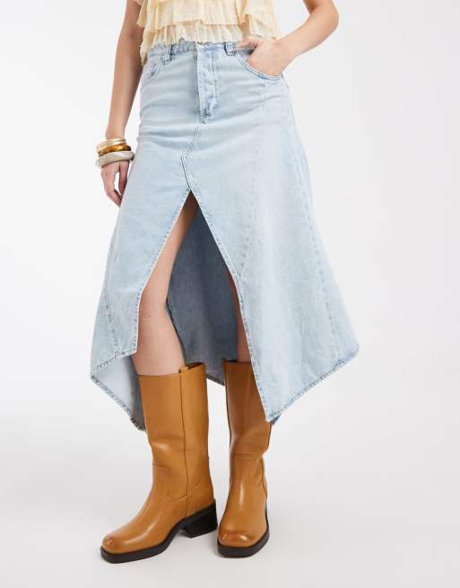 Free People aquarius split front midi skirt in blue, 5 of 5