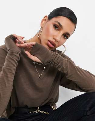 Free People Arden Long Sleeve Tshirt-brown