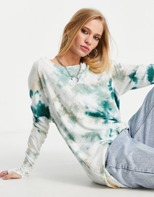 Free People Arden washed tie dye top in green