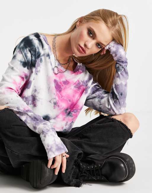 Free People Arden washed tie dye top in pink