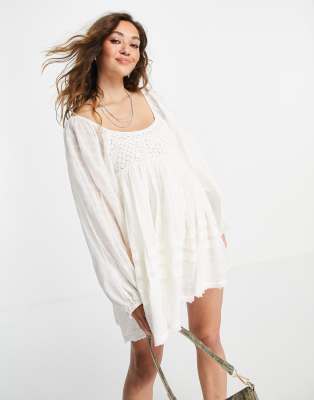 Free People Ari Ivory Cotton Mini Dress In White