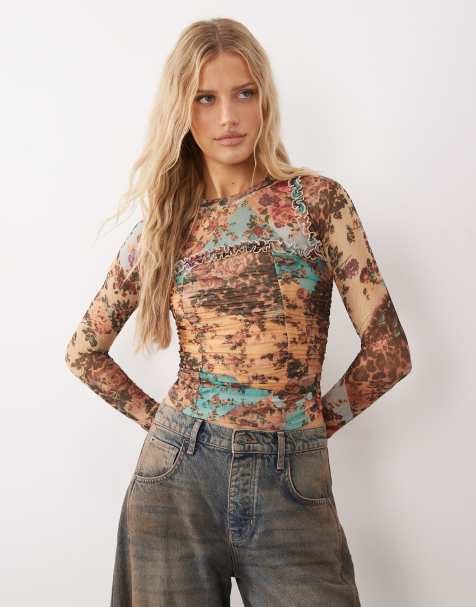 Free People ariana long sleeve top in taupe combo