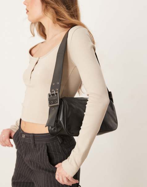 Free People arm candy leather shoulder bag in black - view 1