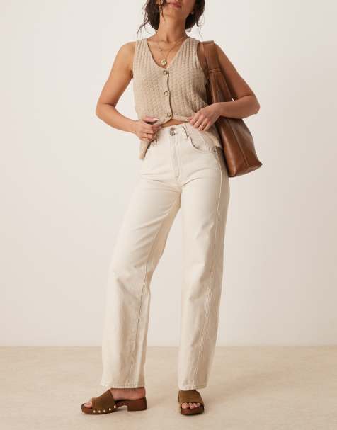 Free People aster straight leg jeans in ecru - view 1