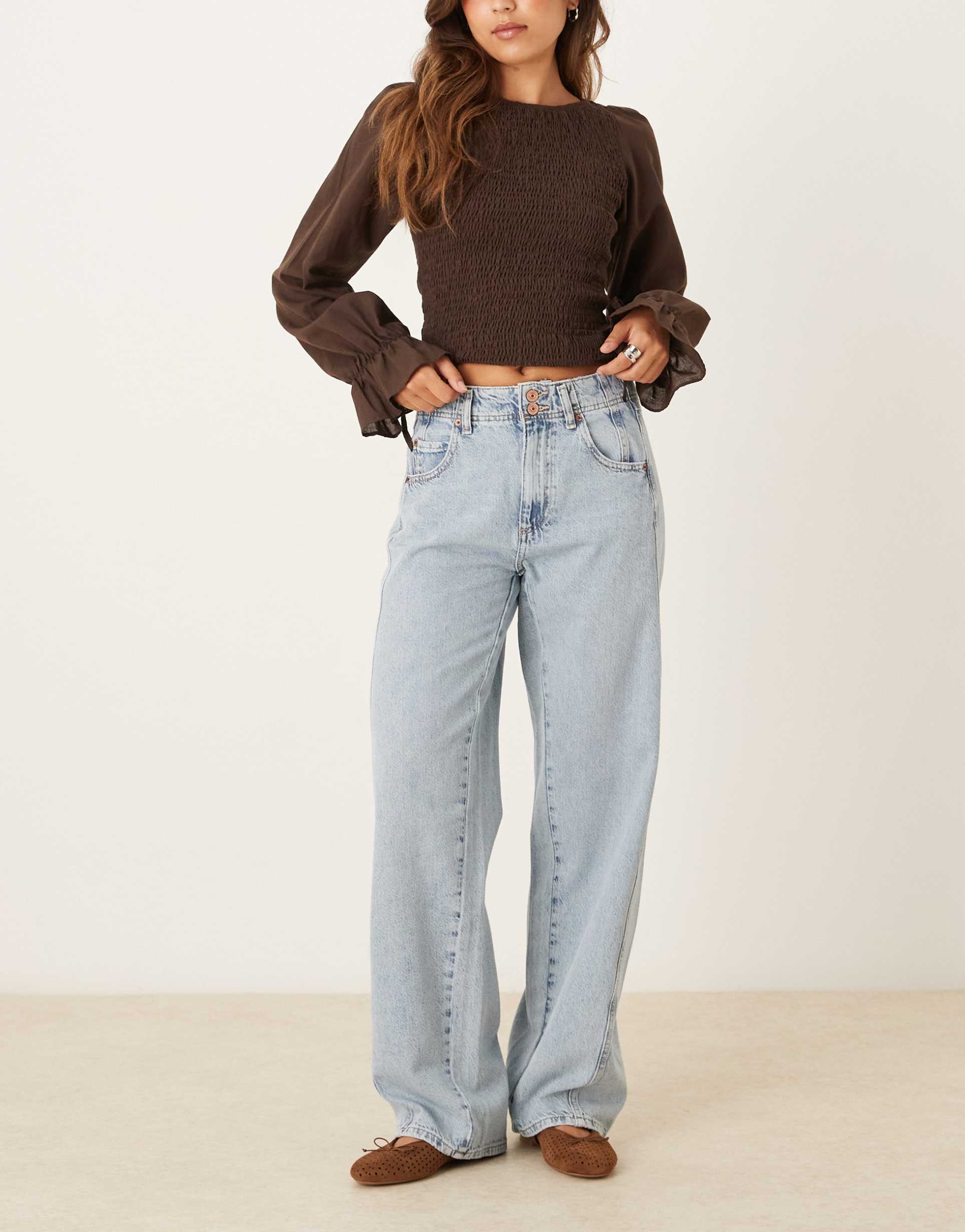 free people aster straight leg jeans in light wash blue