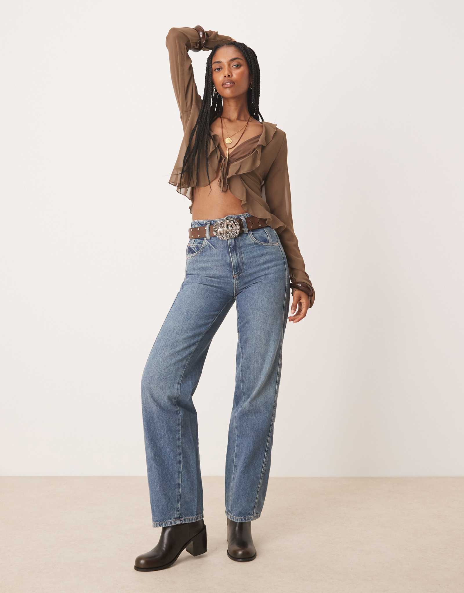 Джинсы с прямыми штанинами Free People Aster темно-синего цвета