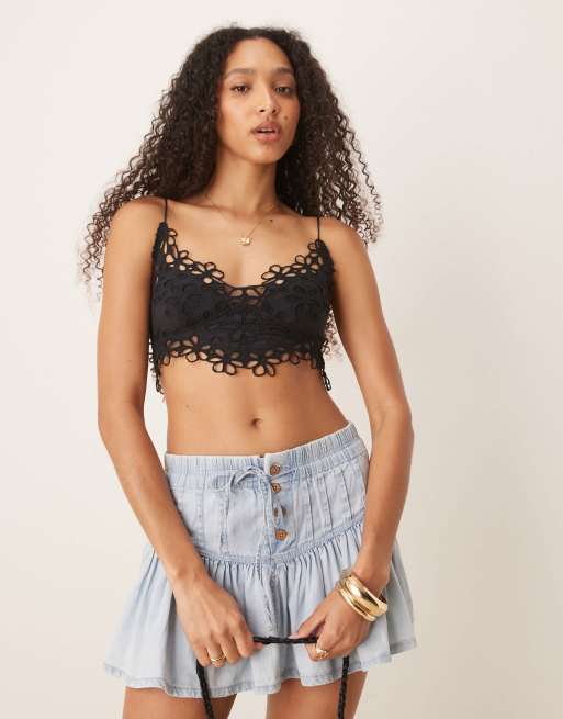 Free People asteria lacey bralet in black