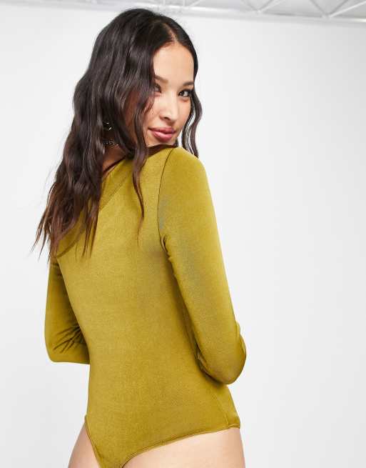 Free People asymmetric bodysuit in olive