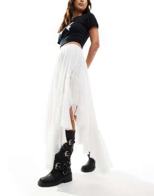 Free People asymmetric clover boho maxi skirt in white