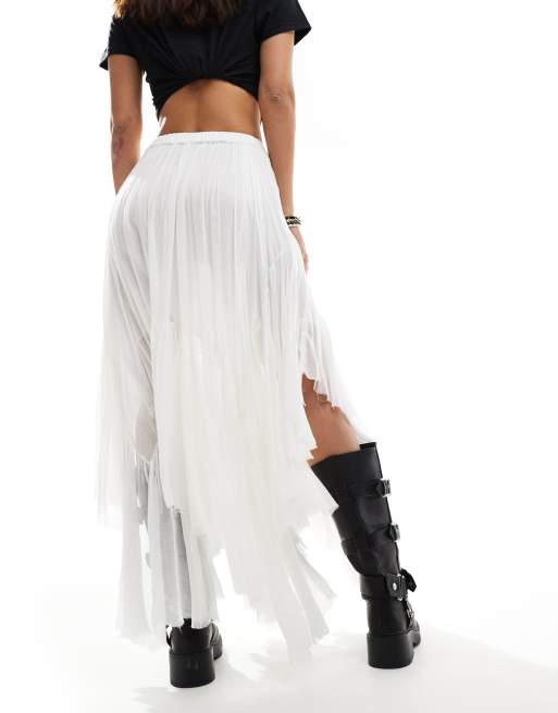 Free People asymmetric clover boho maxi skirt in white ASOS