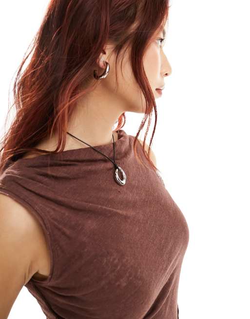 Free People asymmetric sheer cowl neck tank top in mocha, 2 of 4