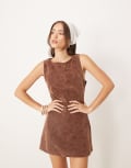 [Free People] Free People Atlas faux suede mini shift dress in coffee-Brown L Chicory coffee