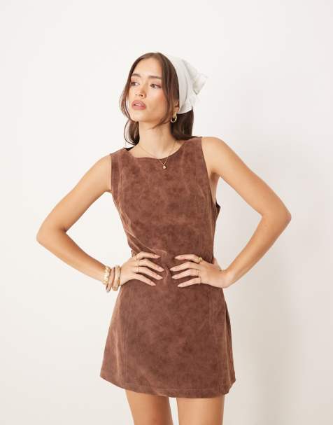 Free People atlas faux suede mini shift dress in coffee
