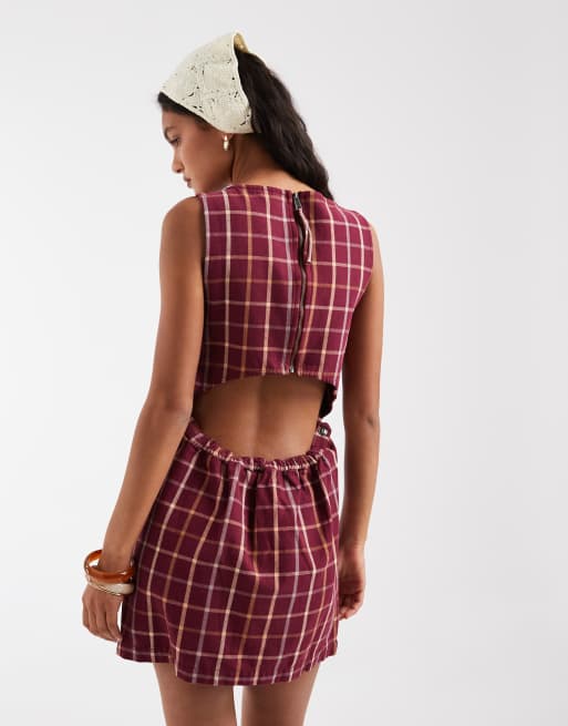 Free People Atlas plaid mini dress in cocoa plum combo, 2 of 4