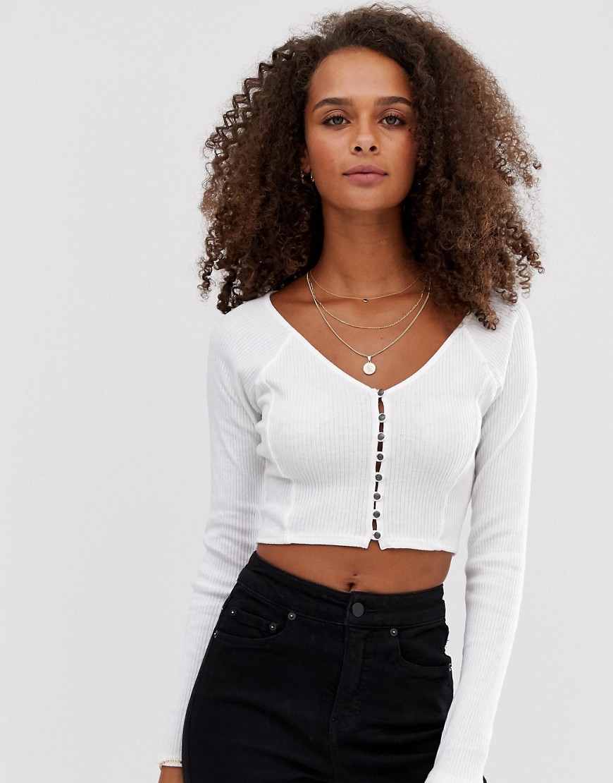 Free People August cropped henley top-White