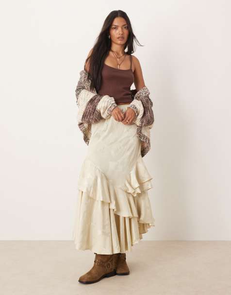 Free People autumn maxi ruffle skirt in tea cookie