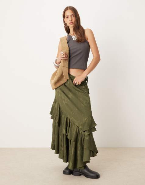 Free People Autumn Promenade maxi skirt in adventurer green