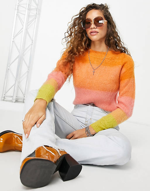 Designer Brands Free People autumn skye ombre fluffy knit jumper in orange multi 