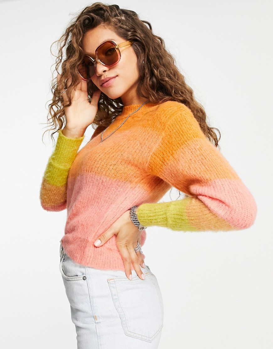 Free People autumn skye ombre fluffy knit sweater in orange multi
