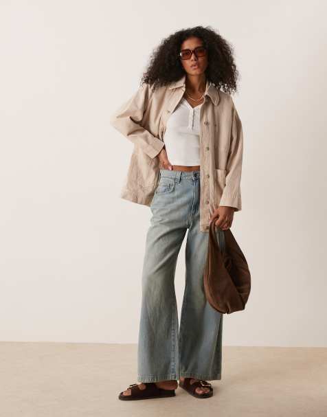 Free People avery denim worker jacket in ivory - view 1
