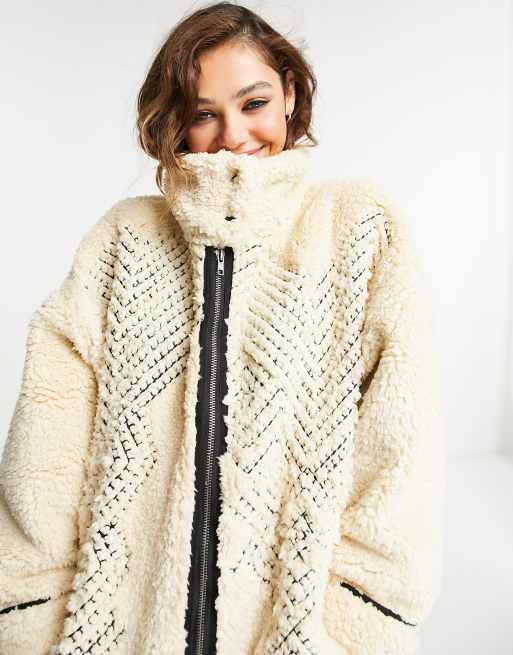 Free People Afghan Corduroy Coat Faux Fur detachable collar Size