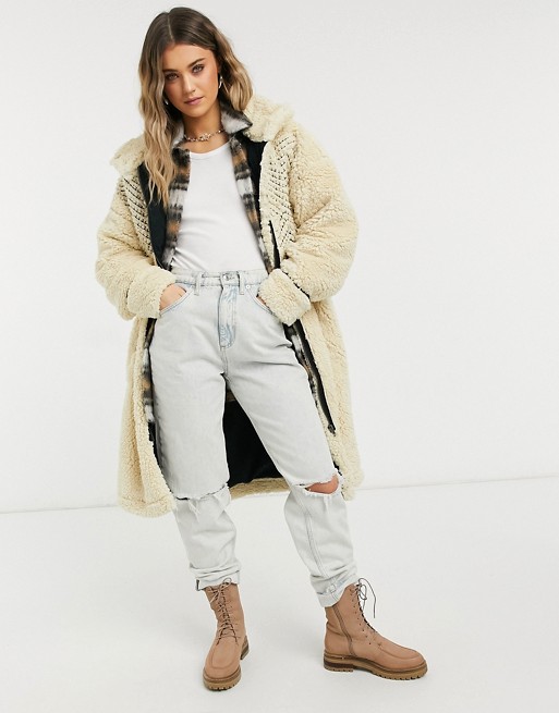 Free People Avery embroidered teddy coat in cream