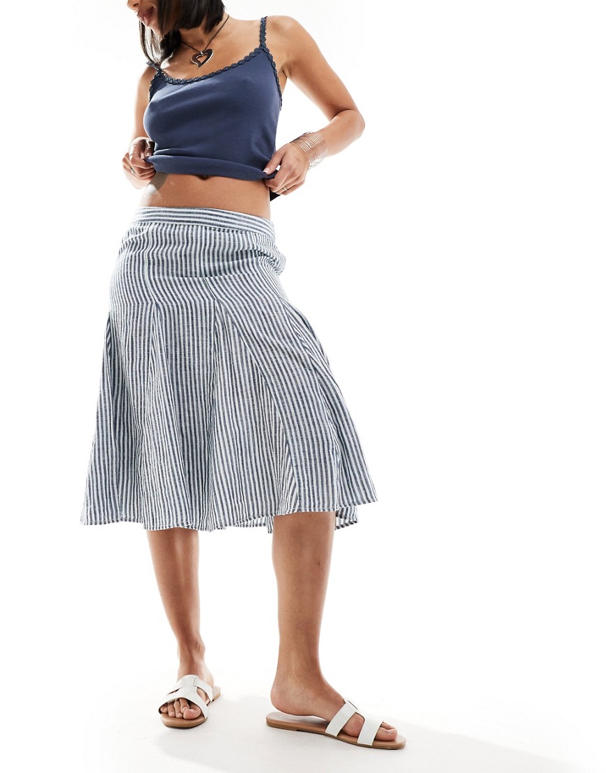 Free People awkward length godet skirt in blue stripe
