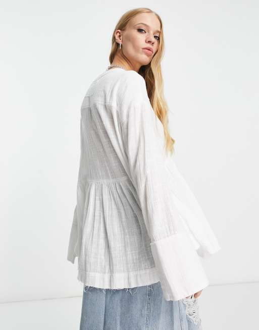 Free People Bell Sleeve Cardigan in White