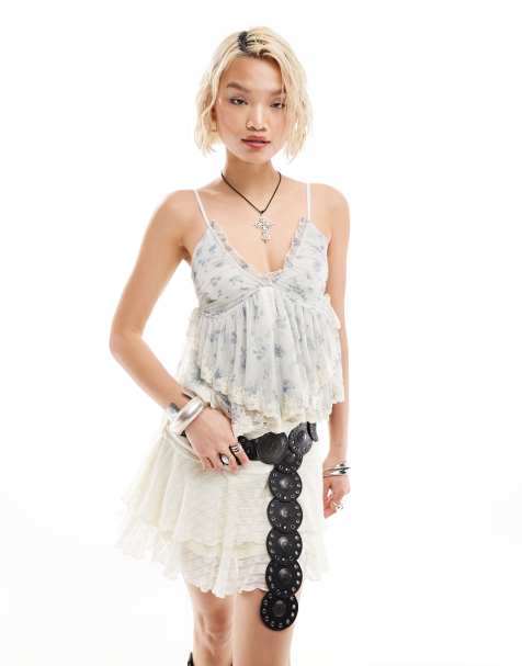 Free People babydoll cami in blue ivory floral - view 1