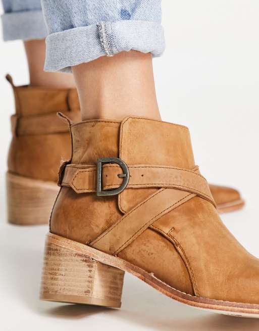 Tan buckle ankle boots sale