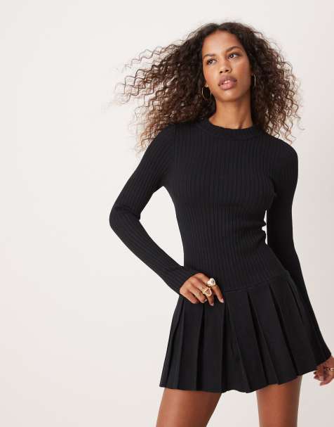 Free People backless knitted mini dress in black