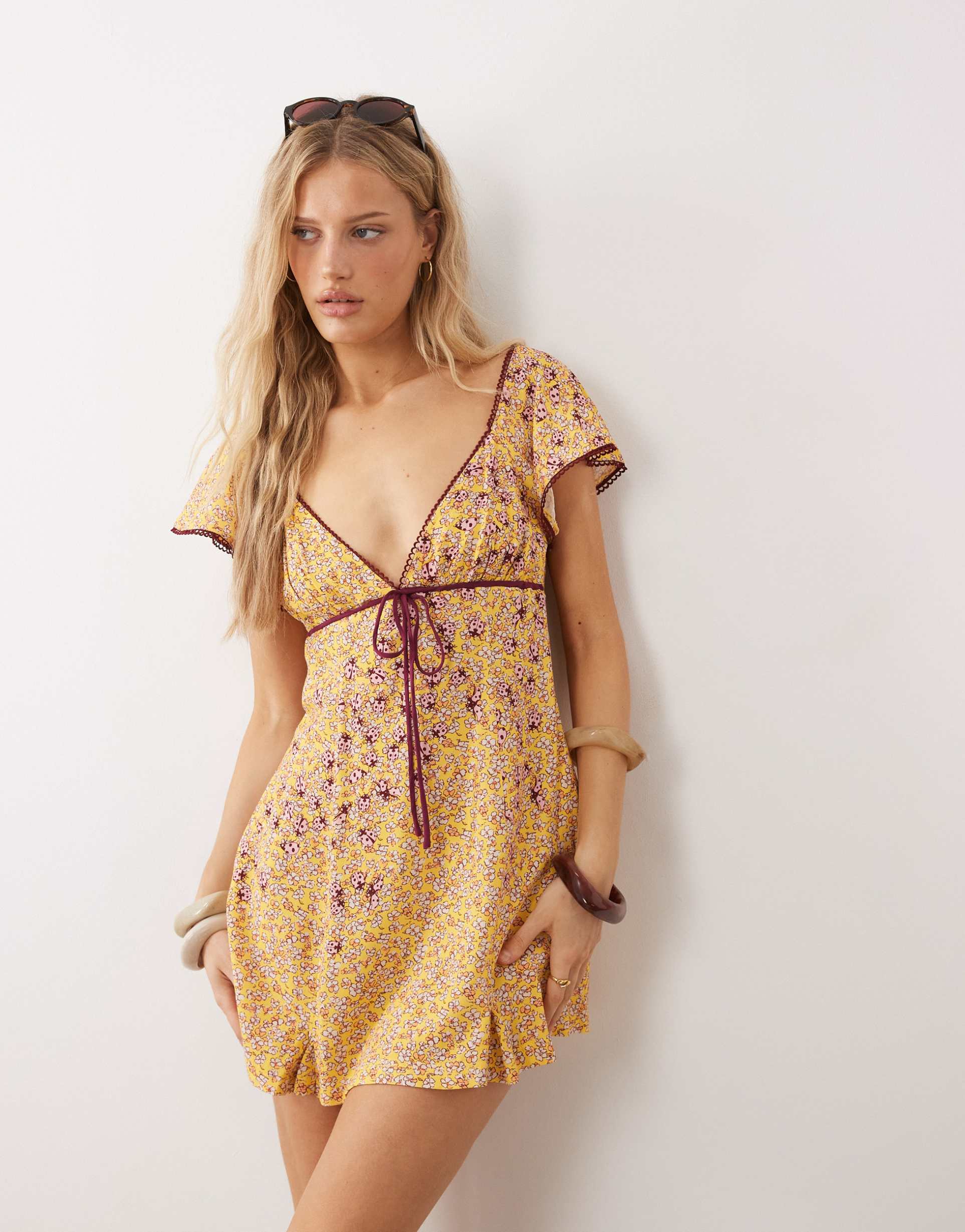 free people backroads flippy mini dress in dandelion floral