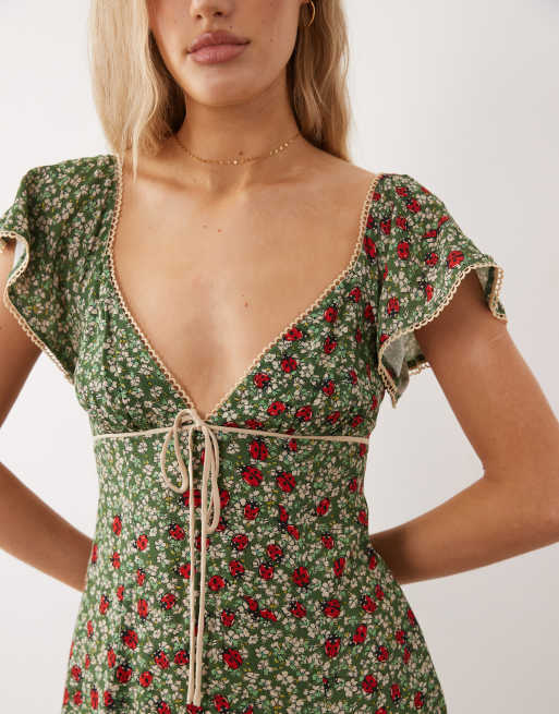 Free People – Backroads – Grön, blommig och vippig miniklänning, 3 av 4