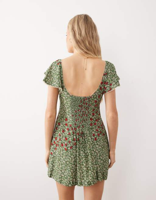 Free People – Backroads – Grön, blommig och vippig miniklänning, 4 av 4