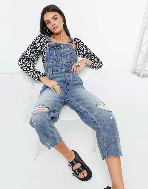 Free People Baggy boyfriend denim overall in blue