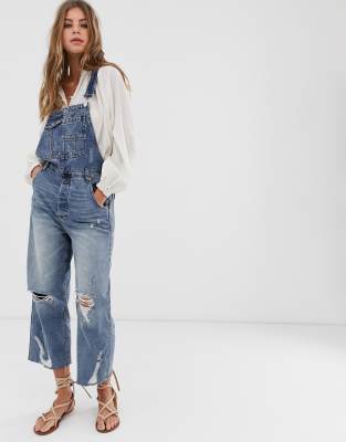 free people distressed boyfriend overalls