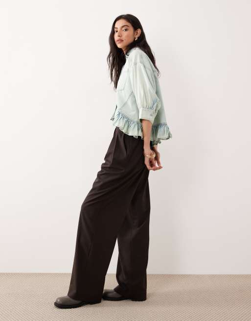Free People bailey denim shirt with ruffle peplum in light tint wash, 2 of 4