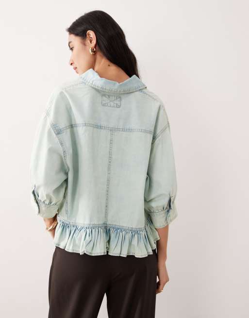 Free People bailey denim shirt with ruffle peplum in light tint wash, 4 of 4