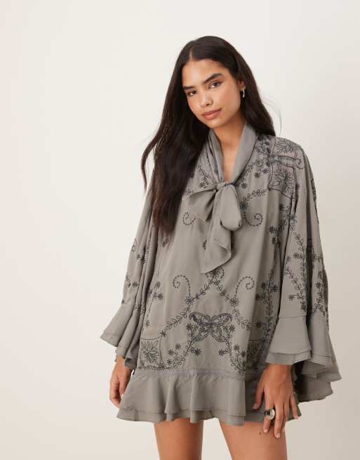 Free People Bali September sun mini dress in silver grey, 2 of 4