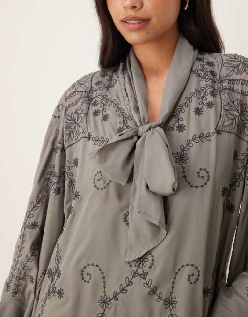 Free People Bali September sun mini dress in silver grey, 3 of 4
