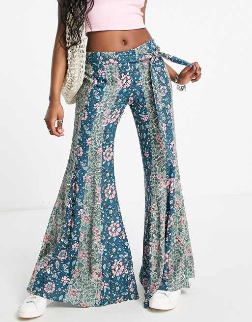 ASOS DESIGN hipster bengaline flare pants in blue hawaiian floral