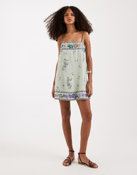 Free People - Bali Take You With Me - Mini slipdress in mintgroene combo - view 1