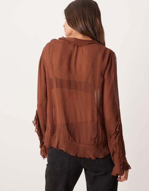 Free People - Bali Tulula - Boho blouse van chiffon met ruches in omber, 4 van 4