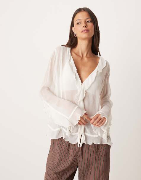 Free People bali tulula chiffon ruffle boho blouse in ivory